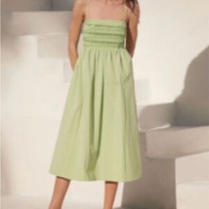 AYR “The Garden Party”Light Green Midi Sundress with Smocked Bodice